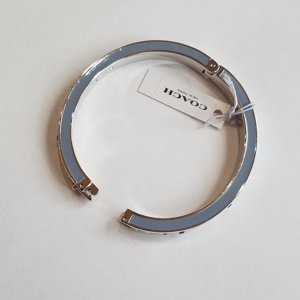 Coach Kissing Cs Bangle Bracelet Hinged Enamel Silver Pool Crystal Accents NWT - Picture 12 of 16